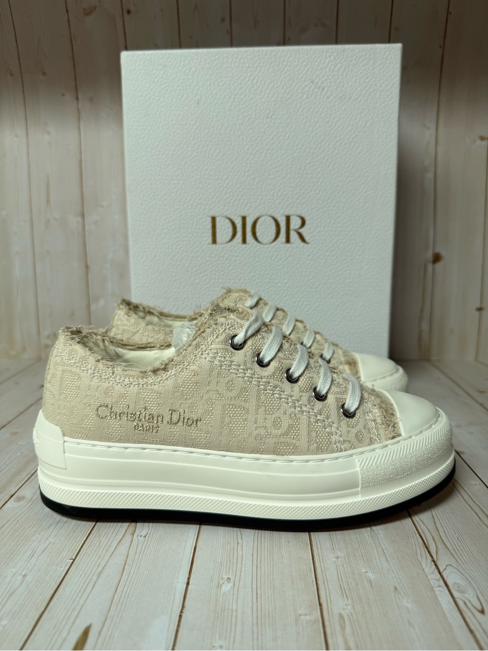 Christian Dior Oblique Walk'N'Dior Platform Sneakers Beige Natural Sz 36.5 / 6.5 - Picture 3 of 13